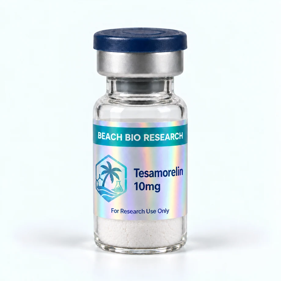Sample holographic vial label for Tesamorelin 10mg