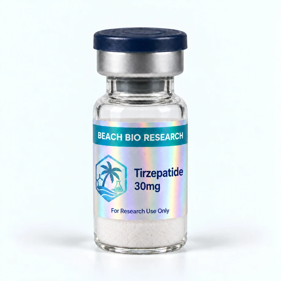 Sample holographic vial label for Tirzepatide 30mg